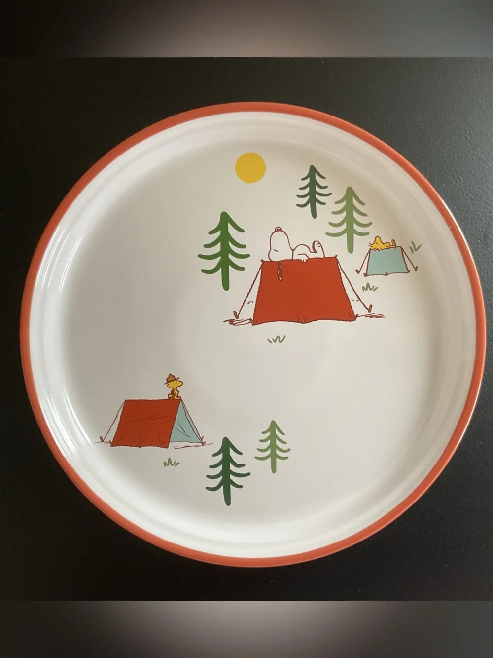 NWT Williams Sonoma Camp Peanuts Plates with Snoopy & Woodstock Set of 4